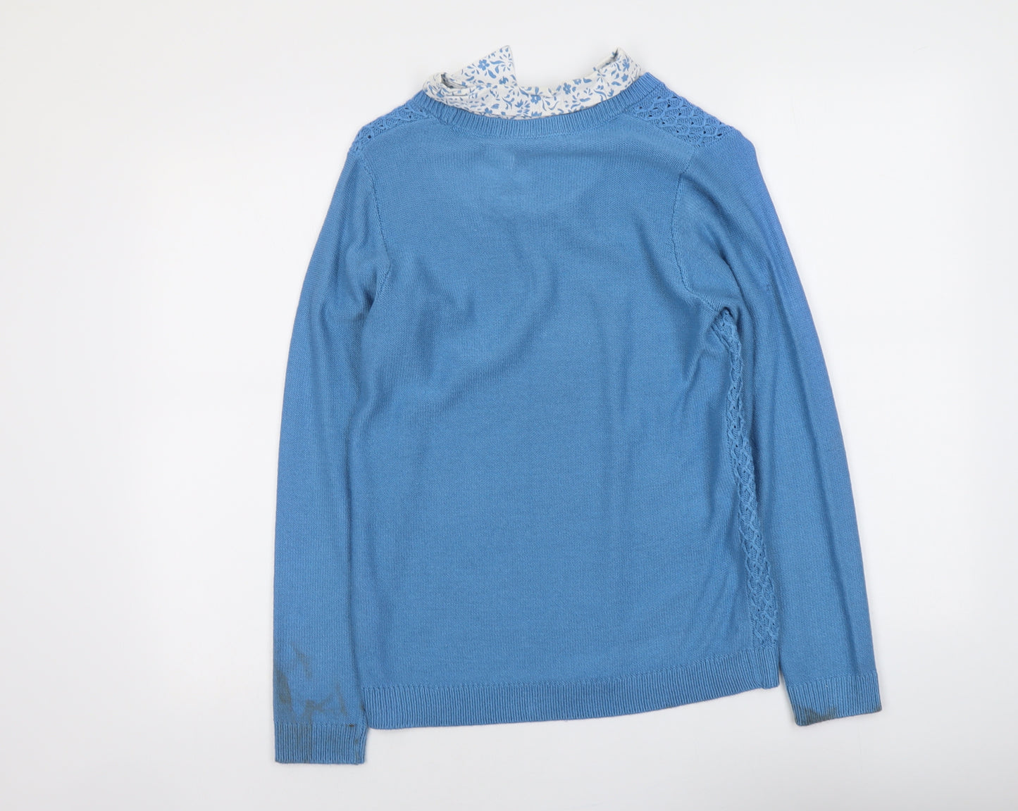 EWM Womens Blue Collared Acrylic Pullover Jumper Size 10