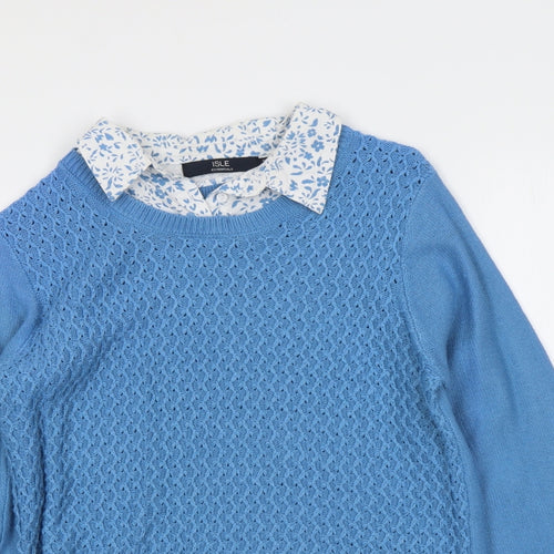 EWM Womens Blue Collared Acrylic Pullover Jumper Size 10