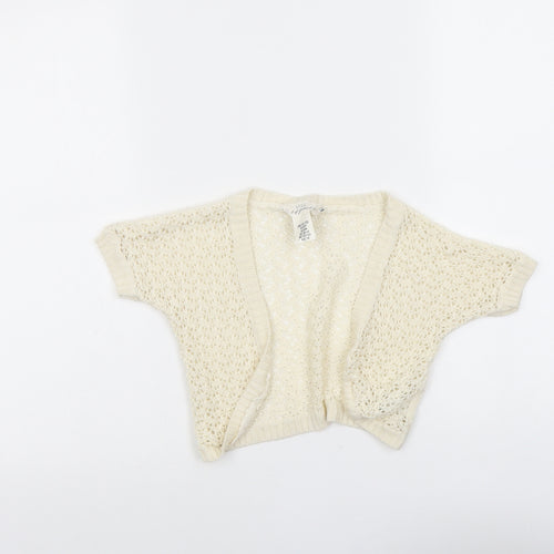 H&M Girls Beige V-Neck Acrylic Cardigan Jumper Size 6-7 Years Hook & Eye
