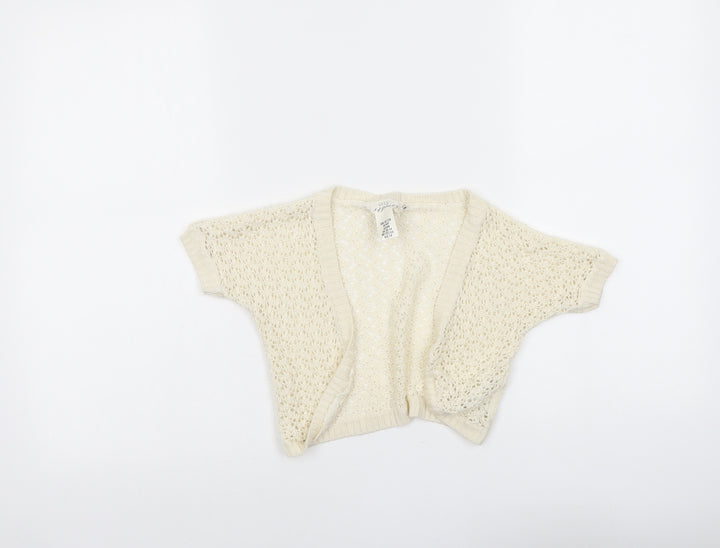 H&M Girls Beige V-Neck Acrylic Cardigan Jumper Size 6-7 Years Hook & Eye