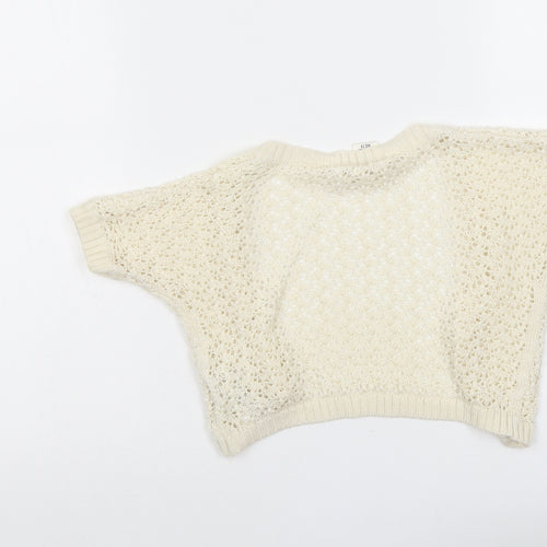 H&M Girls Beige V-Neck Acrylic Cardigan Jumper Size 6-7 Years Hook & Eye
