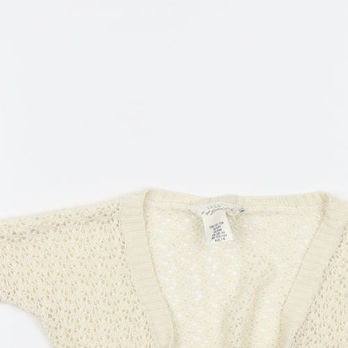 H&M Girls Beige V-Neck Acrylic Cardigan Jumper Size 6-7 Years Hook & Eye
