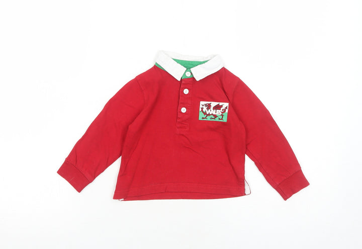 Peacocks Boys Red Cotton Basic Polo Size 12-18 Months Collared Button - Wales