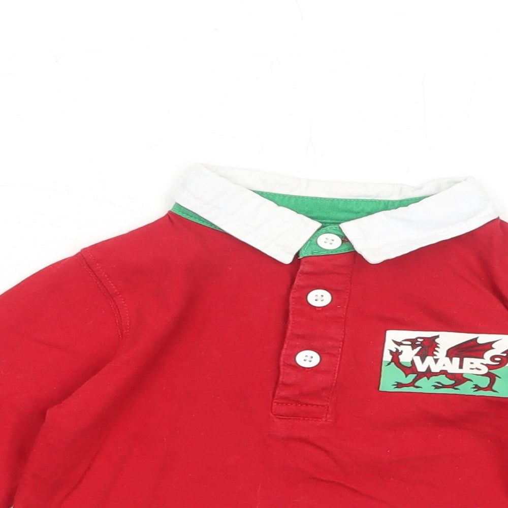 Peacocks Boys Red Cotton Basic Polo Size 12-18 Months Collared Button - Wales