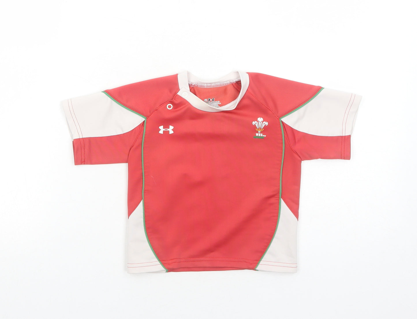 Under armour Boys Red Geometric Polyester Basic T-Shirt Size 12-18 Months Round Neck Snap - Wales Rugby