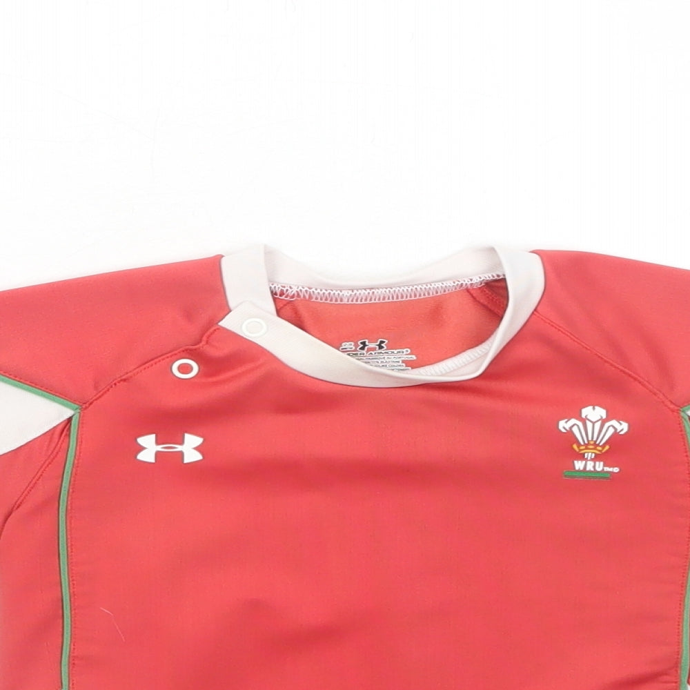 Under armour Boys Red Geometric Polyester Basic T-Shirt Size 12-18 Months Round Neck Snap - Wales Rugby