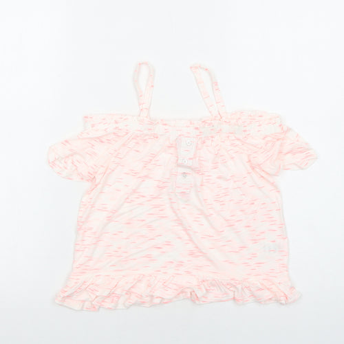 Matalan Girls Pink Geometric Viscose Basic Blouse Size 10 Years Off the Shoulder Pullover