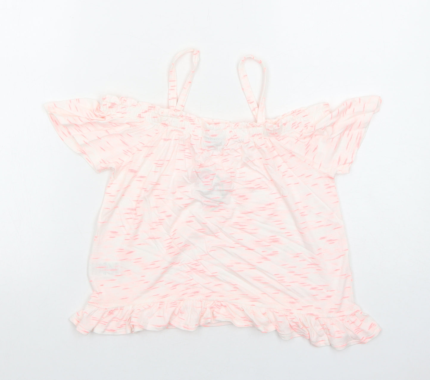 Matalan Girls Pink Geometric Viscose Basic Blouse Size 10 Years Off the Shoulder Pullover
