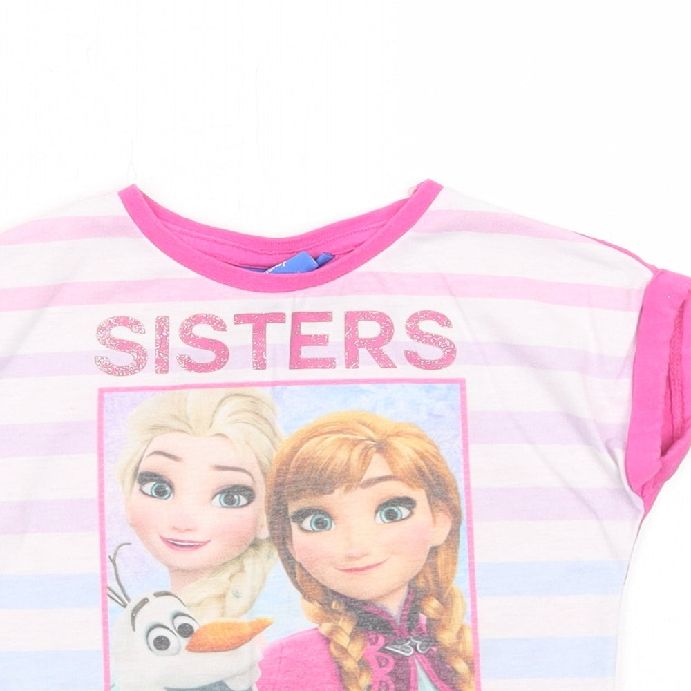 Young Dimension Girls Pink Striped Polyester Basic T-Shirt Size 18-24 Months Round Neck Pullover - Frozen