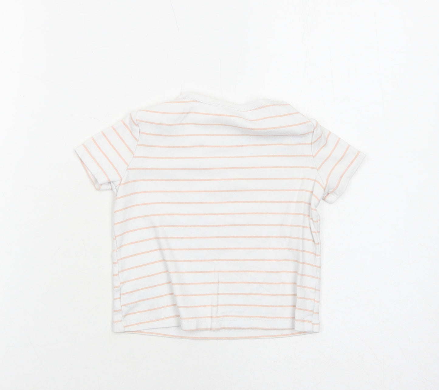 F&F Girls White Striped Cotton Basic T-Shirt Size 2-3 Years Round Neck Pullover - Minnie Mouse