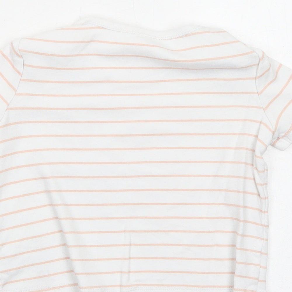 F&F Girls White Striped Cotton Basic T-Shirt Size 2-3 Years Round Neck Pullover - Minnie Mouse