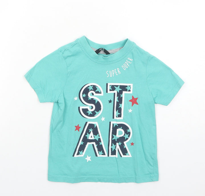 George Boys Green Cotton Basic T-Shirt Size 2-3 Years Round Neck Pullover - Star