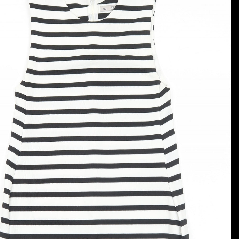 Zara Womens White Striped Polyester A-Line Size S Round Neck Zip