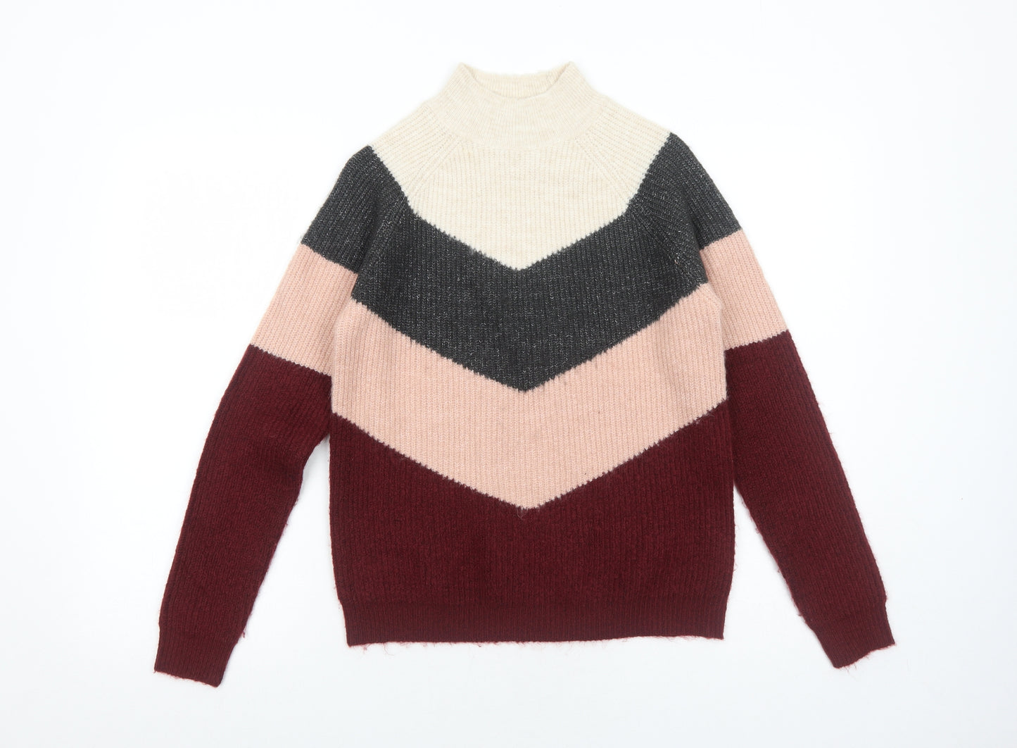Primark Girls Pink Mock Neck Striped Acrylic Pullover Jumper Size 12-13 Years Pullover