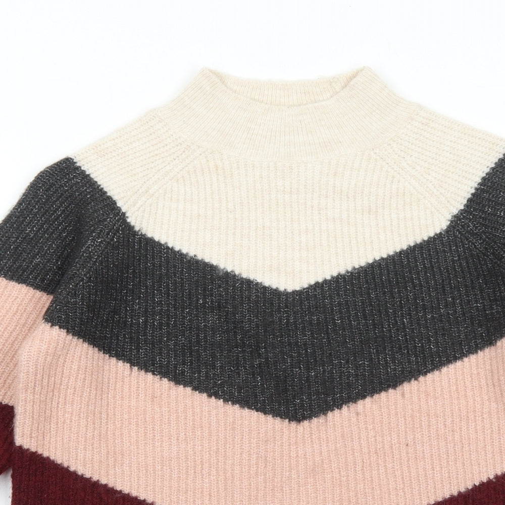 Primark Girls Pink Mock Neck Striped Acrylic Pullover Jumper Size 12-13 Years Pullover
