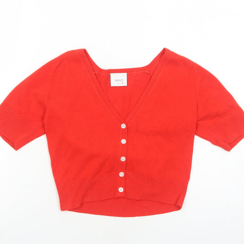 NEXT Womens Red V-Neck Acrylic Cardigan Jumper Size 8