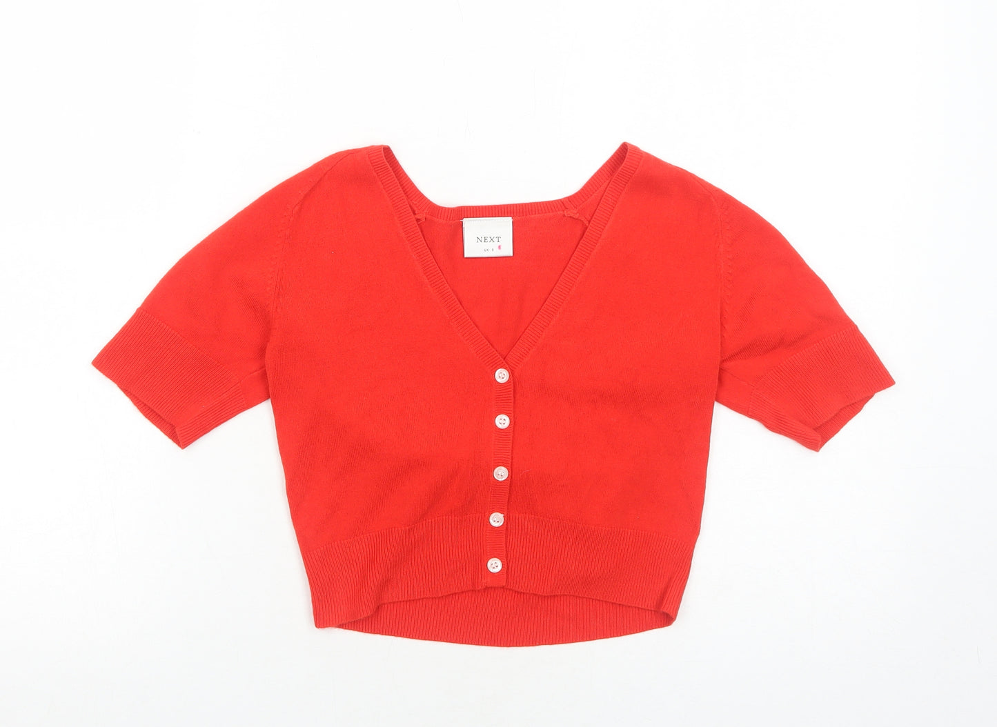 NEXT Womens Red V-Neck Acrylic Cardigan Jumper Size 8