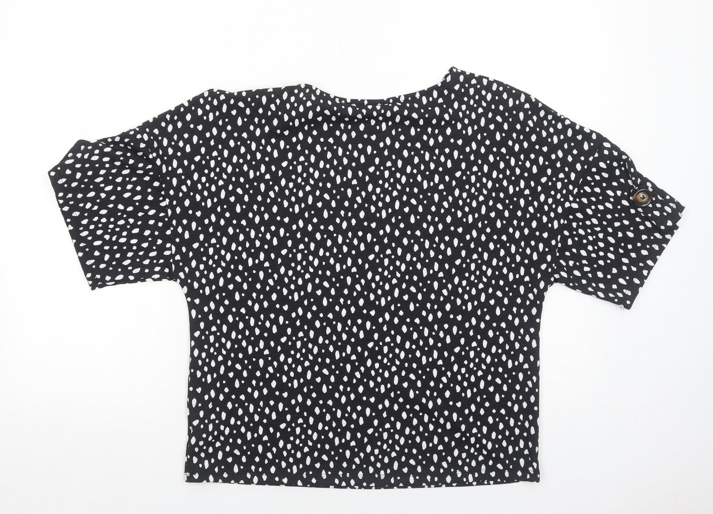 F&F Womens Black Animal Print Polyester Basic T-Shirt Size 12 Boat Neck - Cheetah Spot