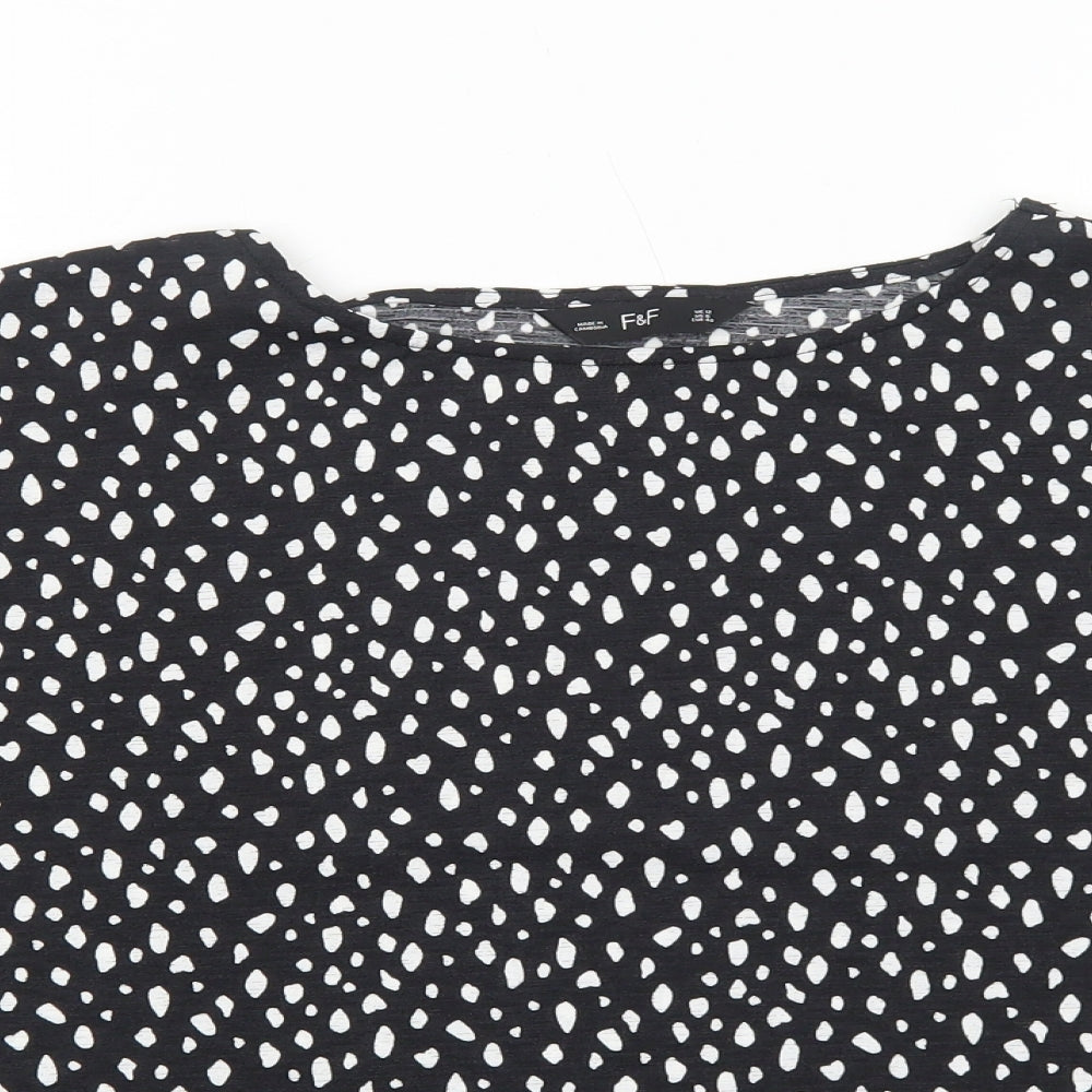 F&F Womens Black Animal Print Polyester Basic T-Shirt Size 12 Boat Neck - Cheetah Spot