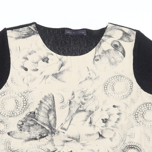 Marks and Spencer Womens Beige Geometric Acrylic Basic Blouse Size 10 Boat Neck - Butterfly Pattern