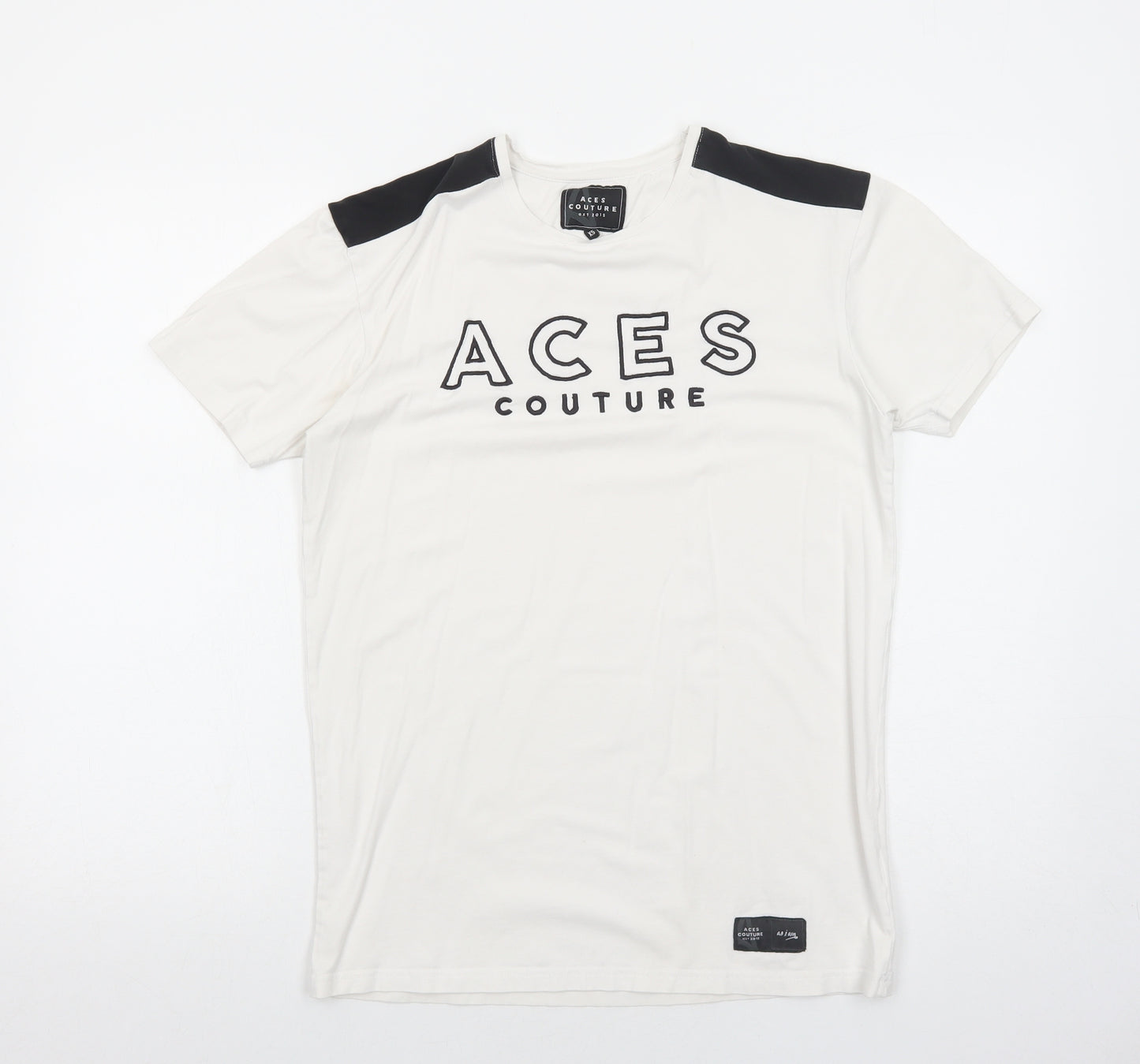 Ace Couture Mens White Cotton T-Shirt Size XS Round Neck