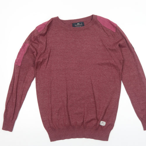 Crosshatch Mens Red Round Neck Cotton Pullover Jumper Size M Long Sleeve