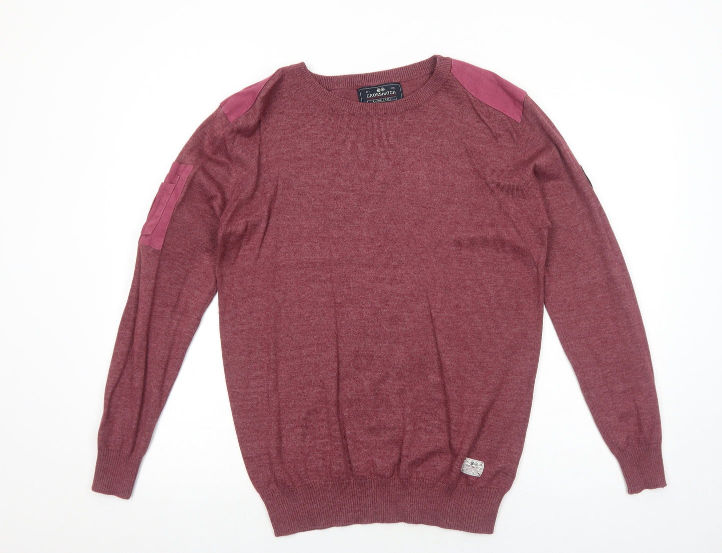 Crosshatch Mens Red Round Neck Cotton Pullover Jumper Size M Long Sleeve