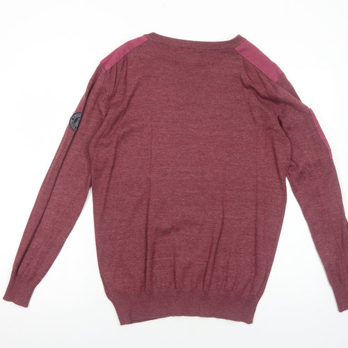 Crosshatch Mens Red Round Neck Cotton Pullover Jumper Size M Long Sleeve