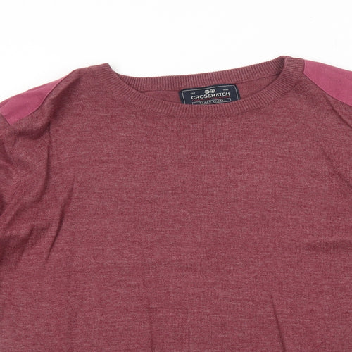 Crosshatch Mens Red Round Neck Cotton Pullover Jumper Size M Long Sleeve