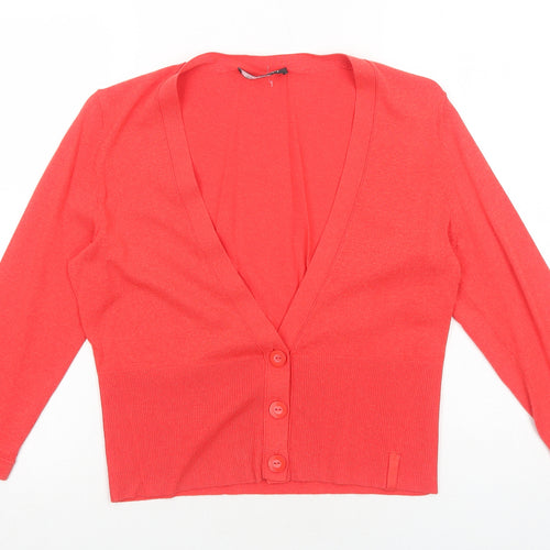 Betty Barclay Womens Red V-Neck Rayon Cardigan Jumper Size 14