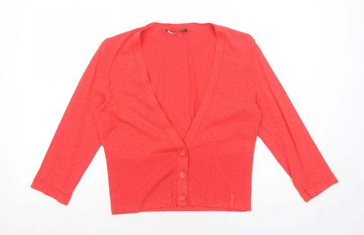 Betty Barclay Womens Red V-Neck Rayon Cardigan Jumper Size 14