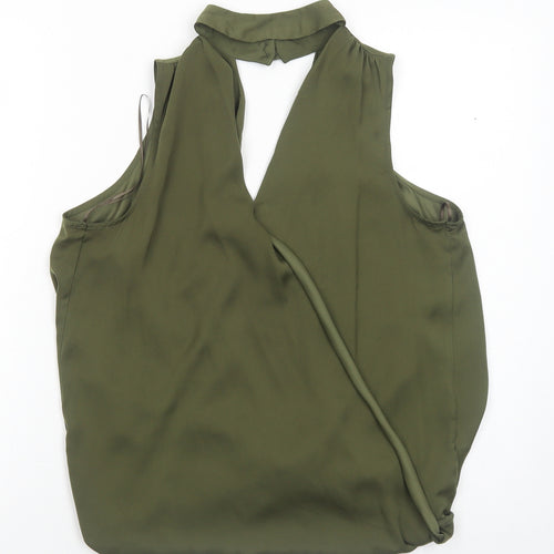 New Look Womens Green Polyester Basic Blouse Size 8 V-Neck - Choker