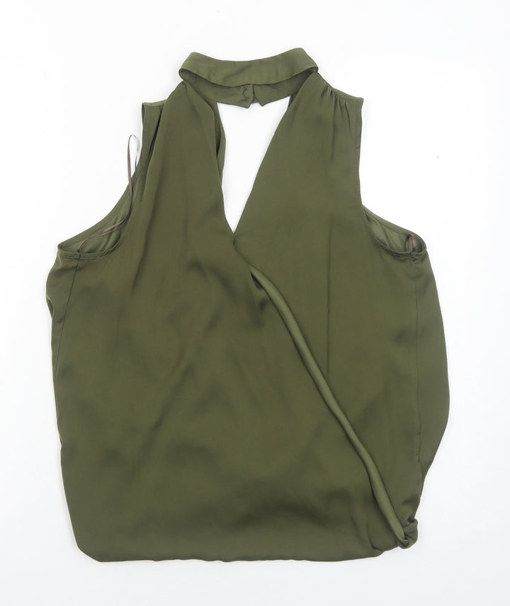 New Look Womens Green Polyester Basic Blouse Size 8 V-Neck - Choker