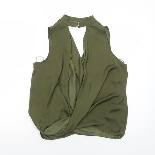 New Look Womens Green Polyester Basic Blouse Size 8 V-Neck - Choker