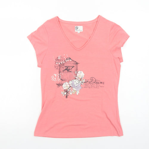Sweet Dreams Womens Pink Polyester Basic T-Shirt Size 12 V-Neck