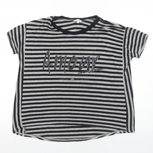 River Island Womens Grey Striped Viscose Basic T-Shirt Size 10 Round Neck - Amour
