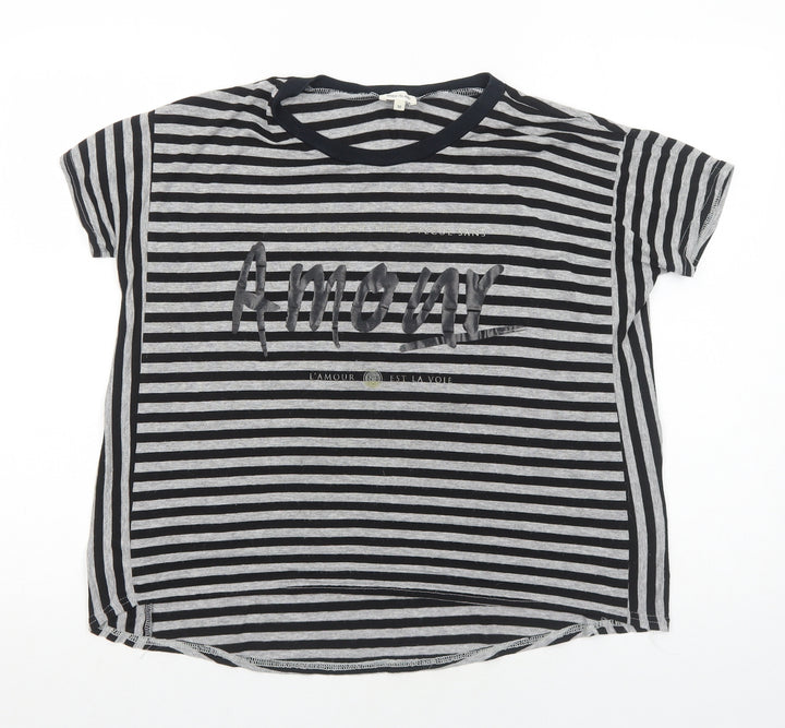 River Island Womens Grey Striped Viscose Basic T-Shirt Size 10 Round Neck - Amour