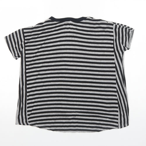 River Island Womens Grey Striped Viscose Basic T-Shirt Size 10 Round Neck - Amour