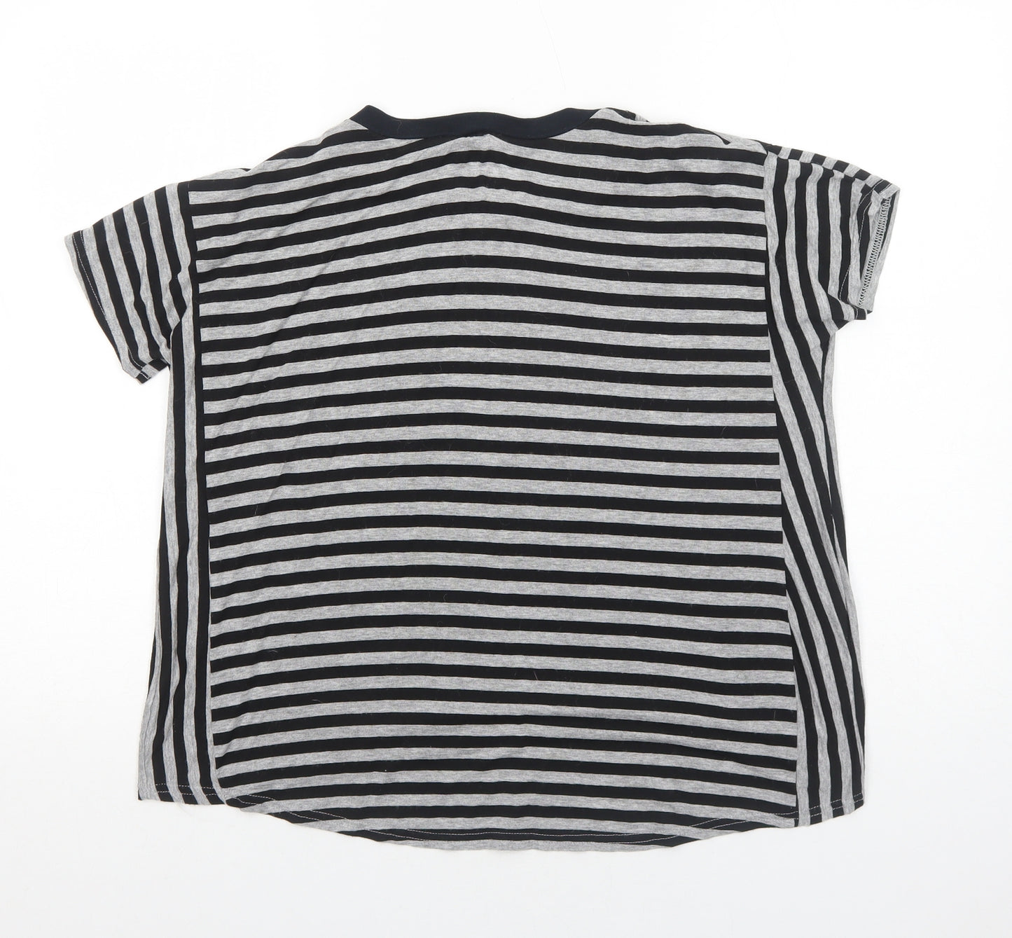 River Island Womens Grey Striped Viscose Basic T-Shirt Size 10 Round Neck - Amour