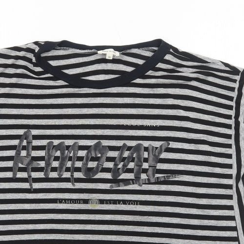 River Island Womens Grey Striped Viscose Basic T-Shirt Size 10 Round Neck - Amour