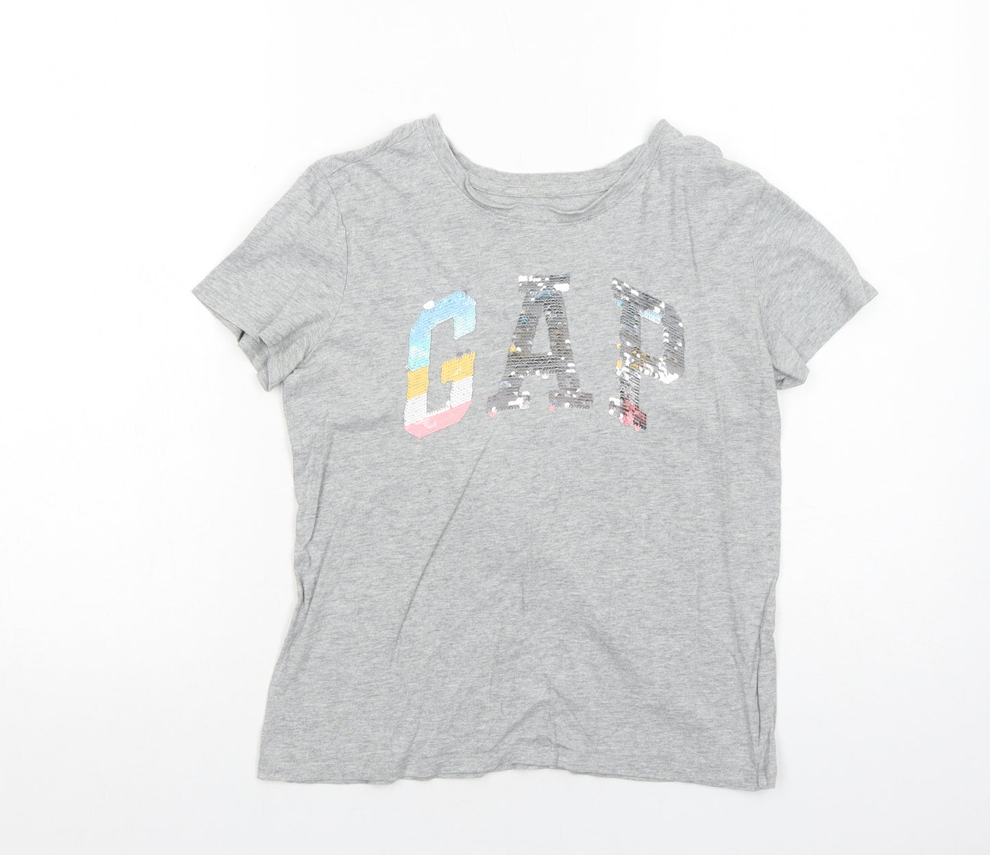 Gap Girls Grey Cotton Basic T-Shirt Size 10 Years Round Neck Pullover