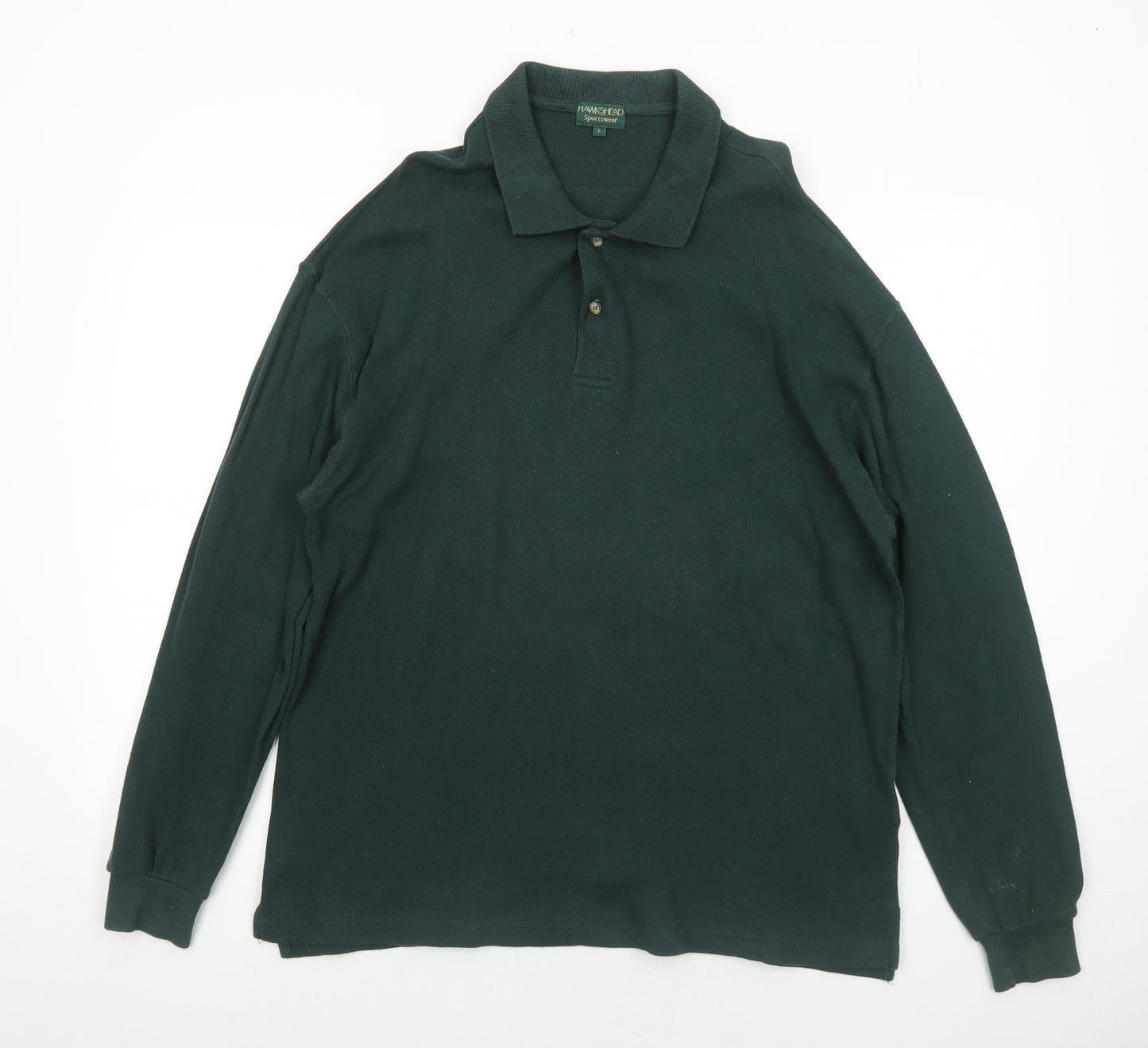 Hawkshead Mens Green Cotton Polo Size L Collared Button