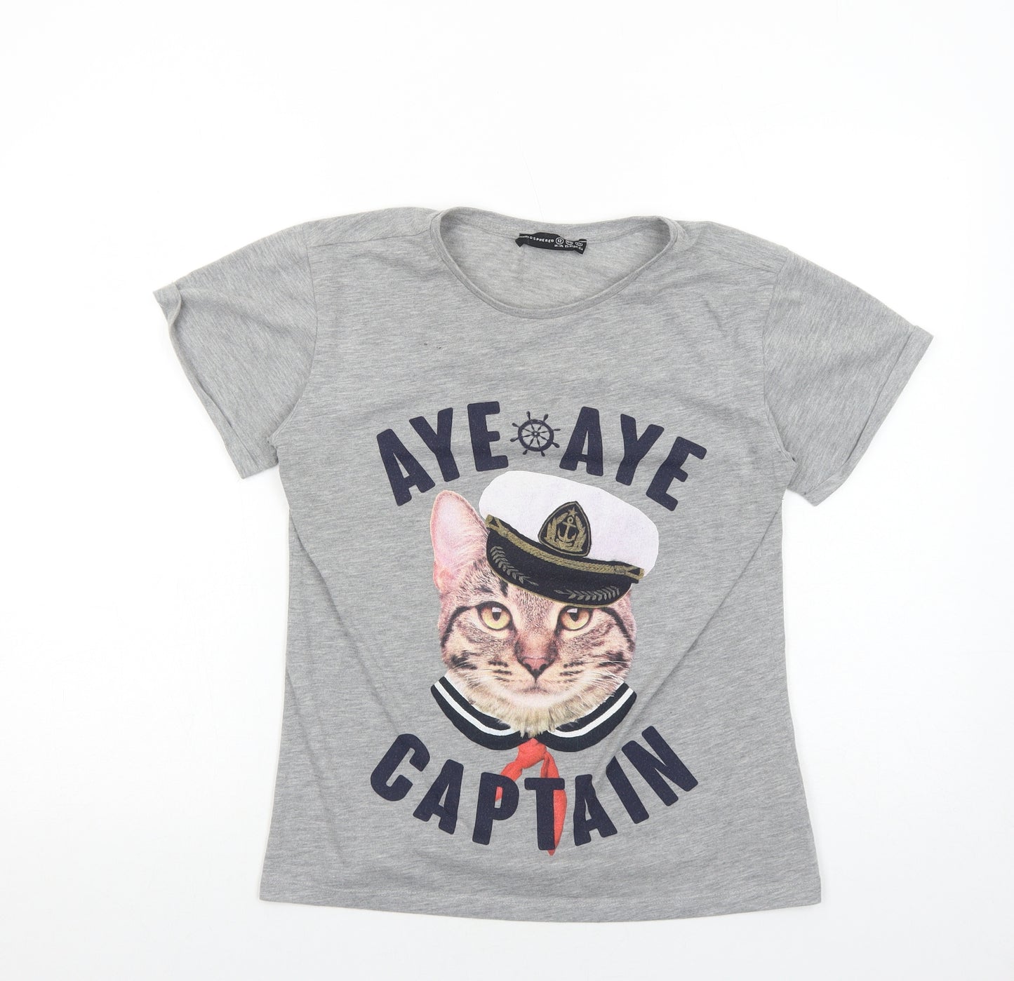 Atmosphere Womens Grey Polyester Basic T-Shirt Size 12 Crew Neck - Cat