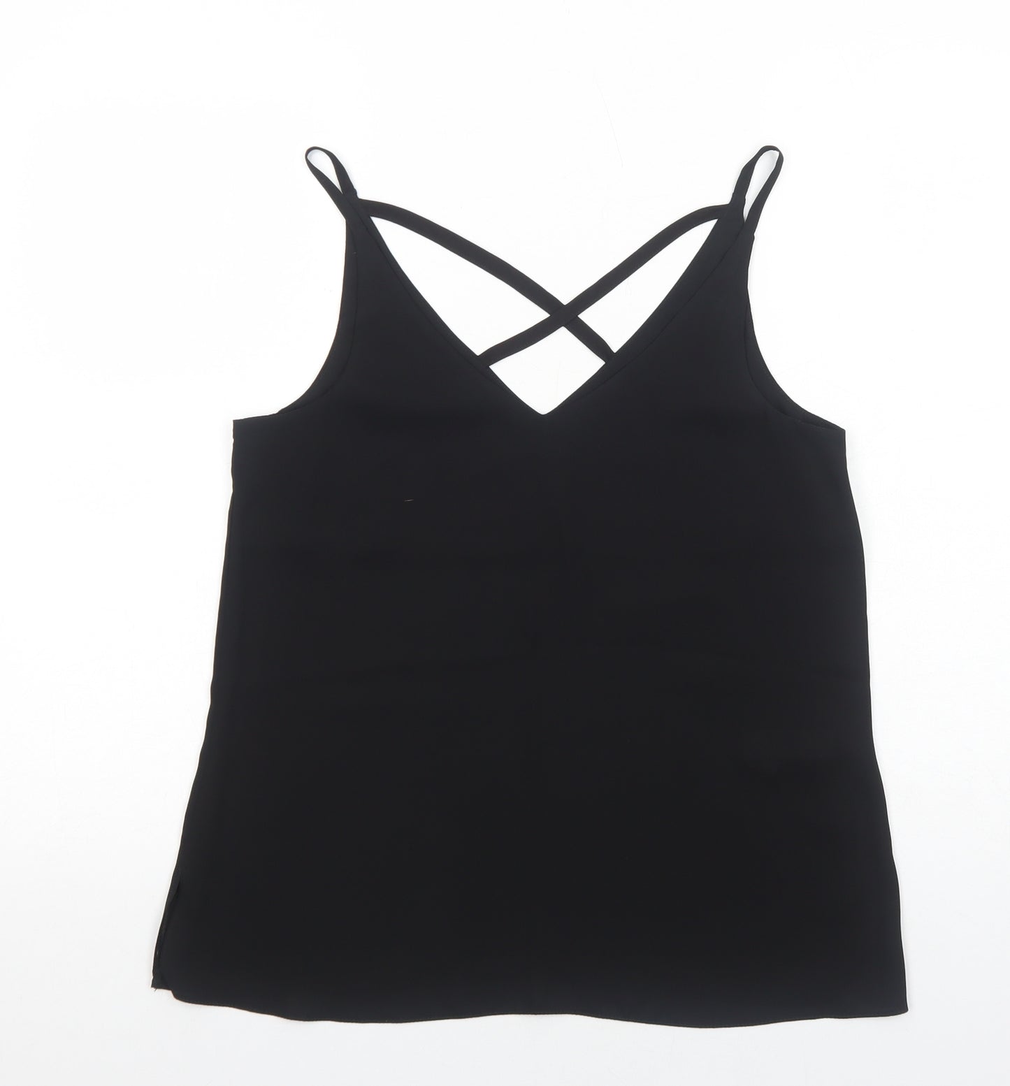 F&F Womens Black Polyester Basic Tank Size 10 V-Neck