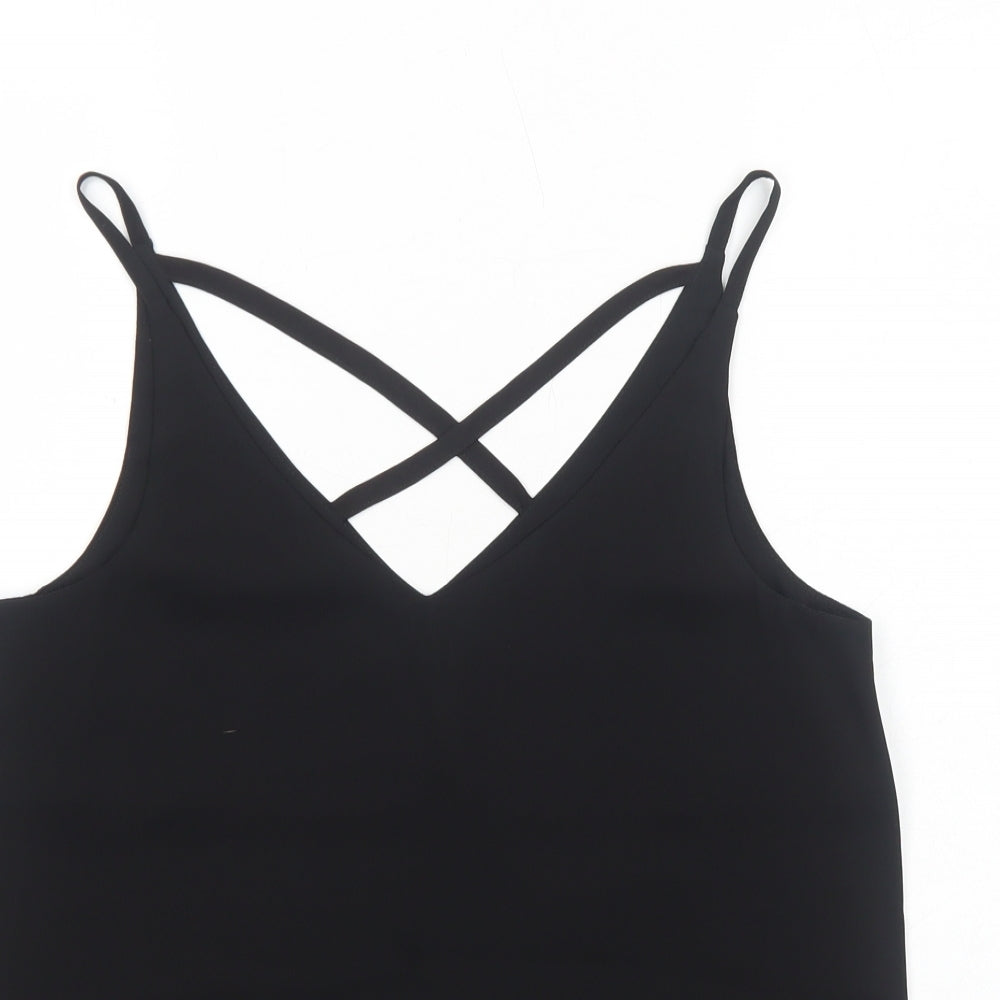 F&F Womens Black Polyester Basic Tank Size 10 V-Neck