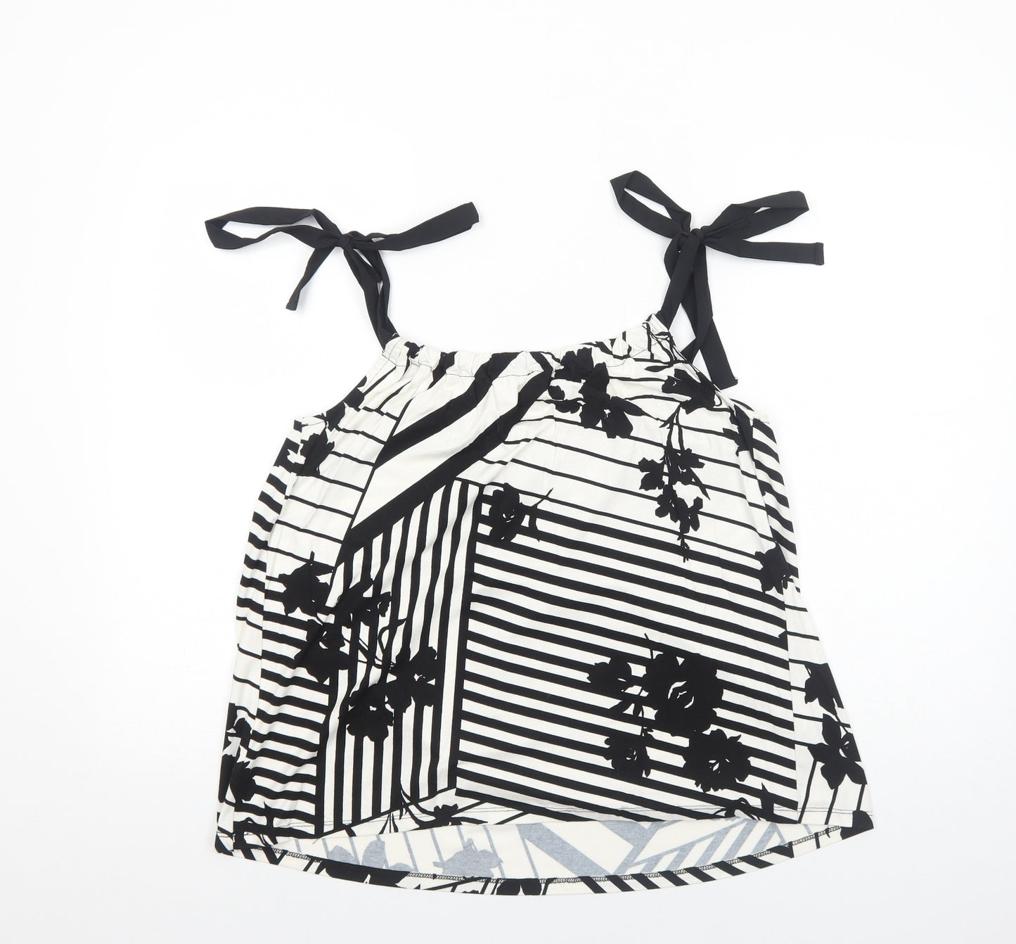 TU Womens White Striped Viscose Basic Tank Size 10 Scoop Neck - Floral Pattern