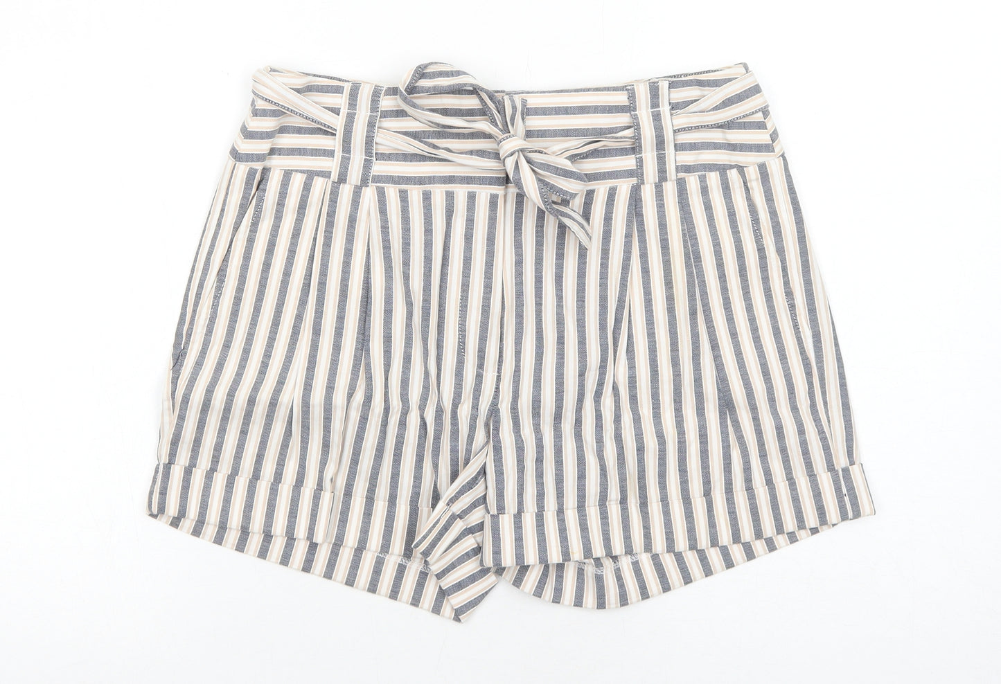 Oasis Womens Blue Striped Cotton Basic Shorts Size 8 Regular Zip