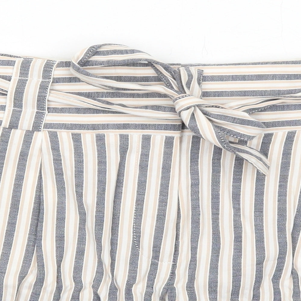 Oasis Womens Blue Striped Cotton Basic Shorts Size 8 Regular Zip