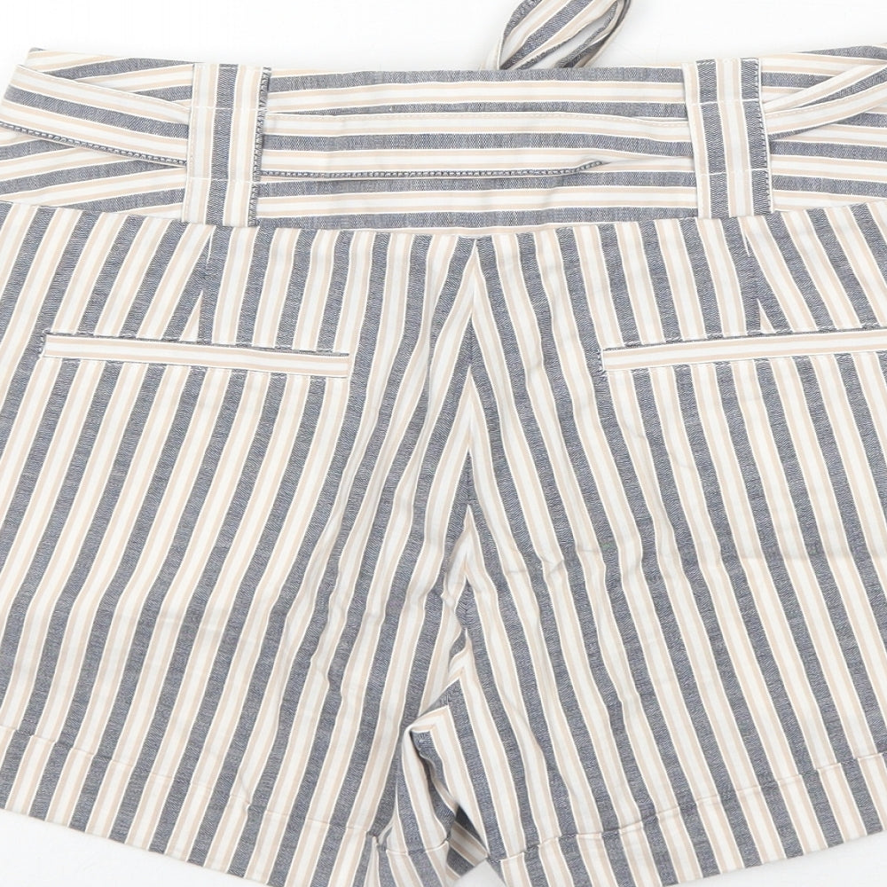 Oasis Womens Blue Striped Cotton Basic Shorts Size 8 Regular Zip