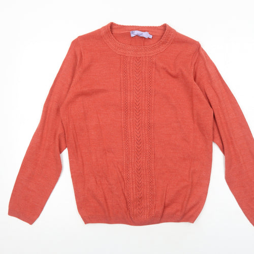 EWM Womens Orange Round Neck Polyester Pullover Jumper Size S